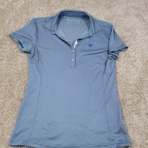 Ariat Tek Womens Size Small Polo Shirt Athletic Blue Short Sleeve Top Activewear